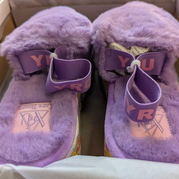 YRU Purple Fuzzy Sandals Qozii Slide Care Bears, Size 10, NWT - Picture 5 of 9